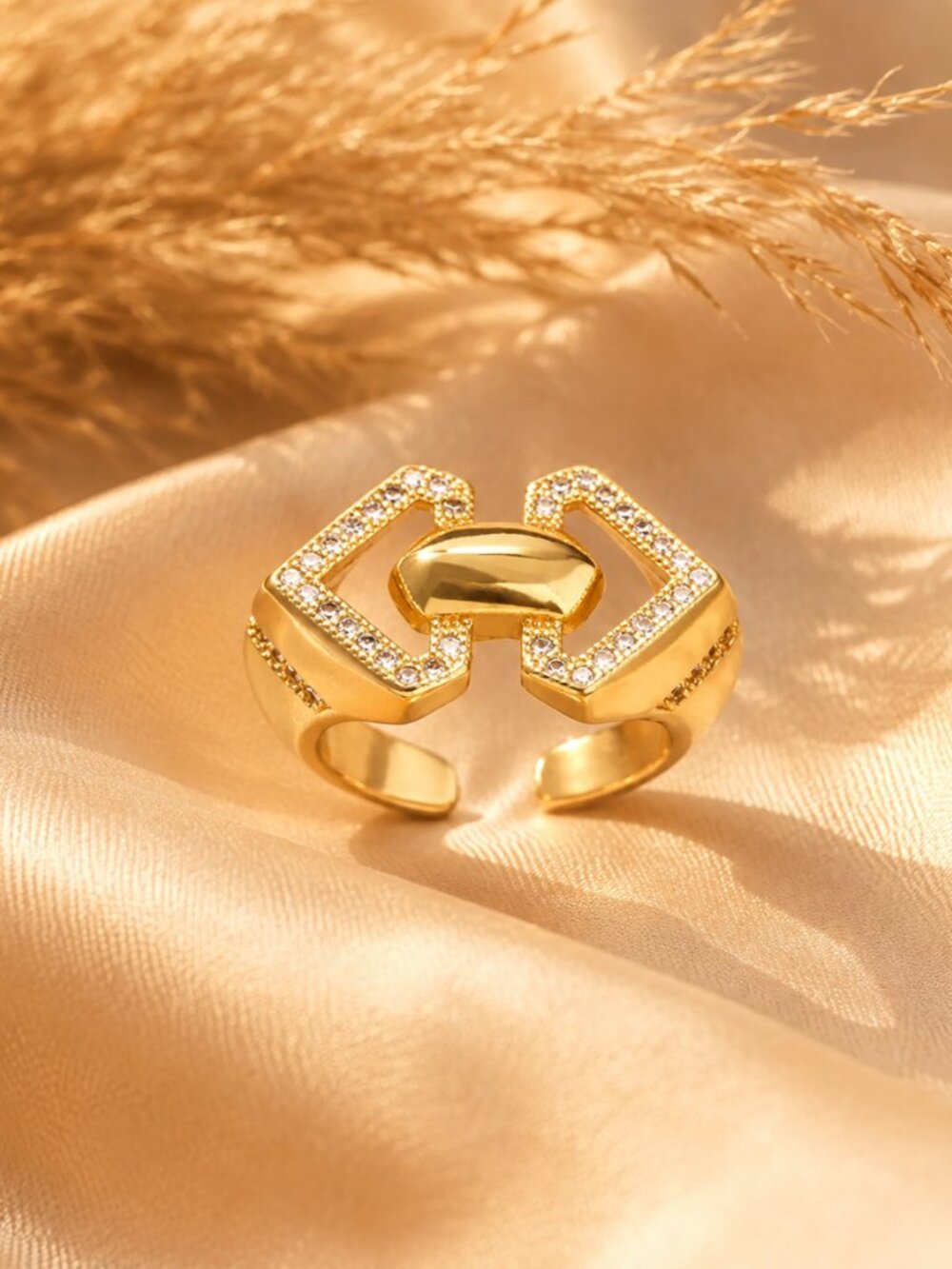 Irregular Geometric Open Ring Gold Plated Zirconia